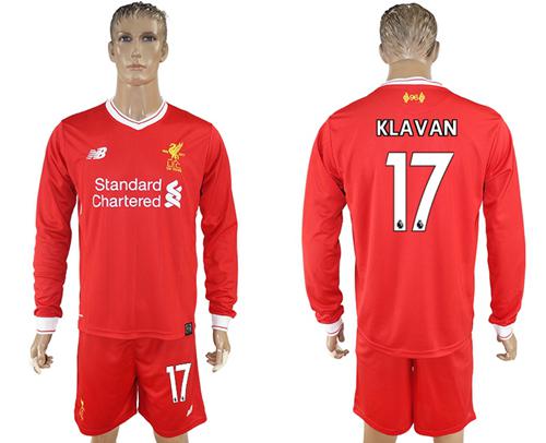 Liverpool #17 Klavan Home Long Sleeves Soccer Club Jersey